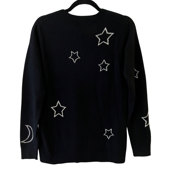AQUA CASHMERE STAR & MOON BLACK & WHITE SWEATER - SIZE SMALL - Picture 2 of 3